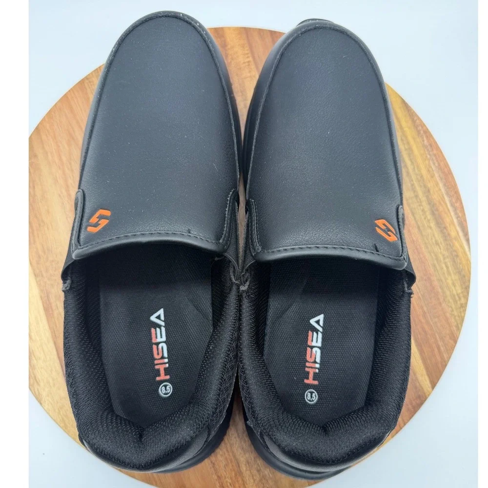 HISEA Men's 8 1/2W Resistant Chef Work Shoes Black Slip On Non Slip Food Service